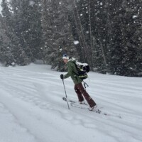 On the uphill, notice the free heel