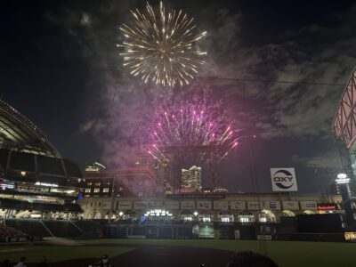 Houston Astros Post-game fireworks (they slide back the roof just for this show!). Great strategy: I've never seen so many people stay through the end of the game!