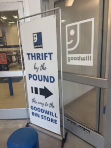First time we've seen thrift by the pound! Was basically bins you could sort through and paid by category (electronics, clothing, etc.) -- a bit too labor intensive for us but interesting concept.