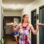 We needed help delivering the food when the catering staff lost two servers. Fortunately, my friends were ready. Teresa seen here doing her best to juggle two plates at once. (Thank you to everyone who carried the food!!!)