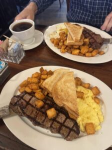 Don and I chowing down to Vegas' finest Steak 'n' Eggs for brecky